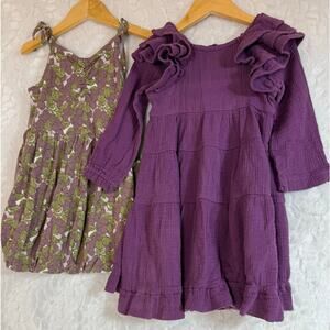 Kate Quinn Organics Lot of 2 Grape Bubble Dress / Purple Ruffle Sleeve *flaw* 3T
